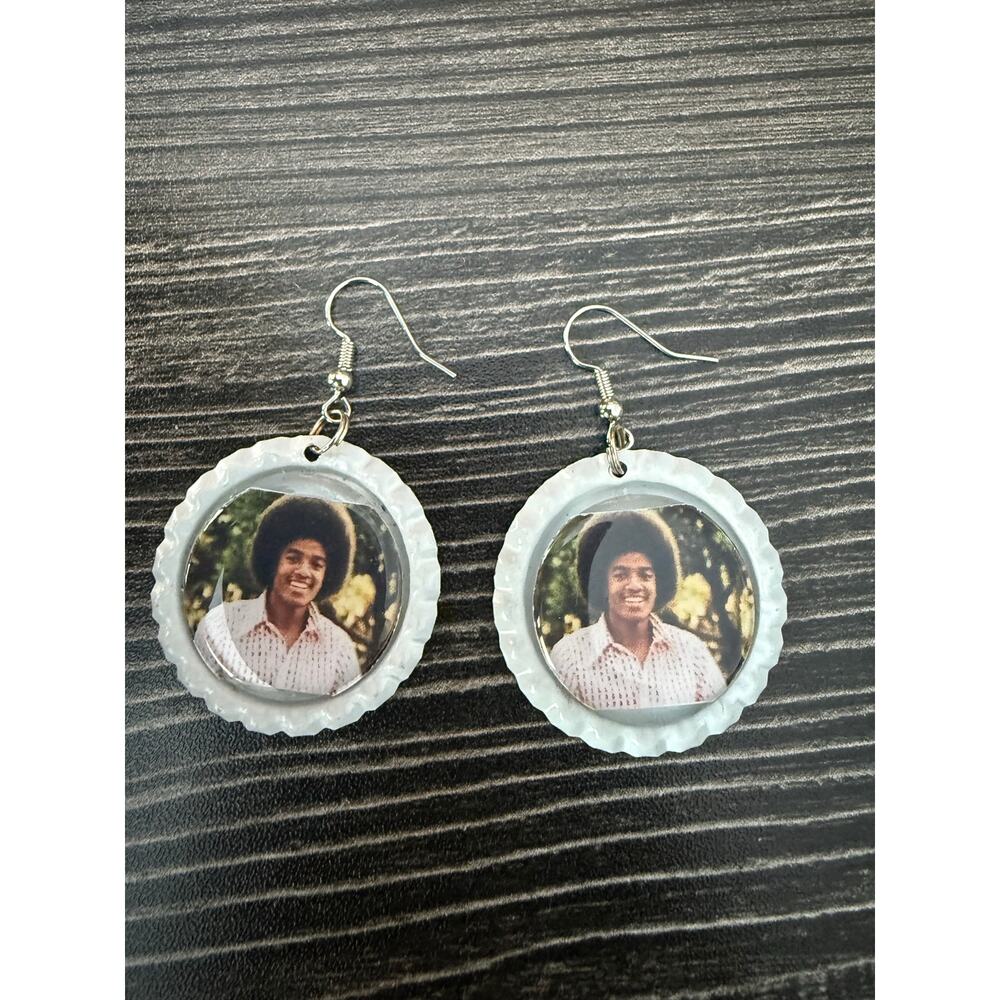 6/$25 Michael Jackson The Young Years Retro White Bottle Cap Earrings